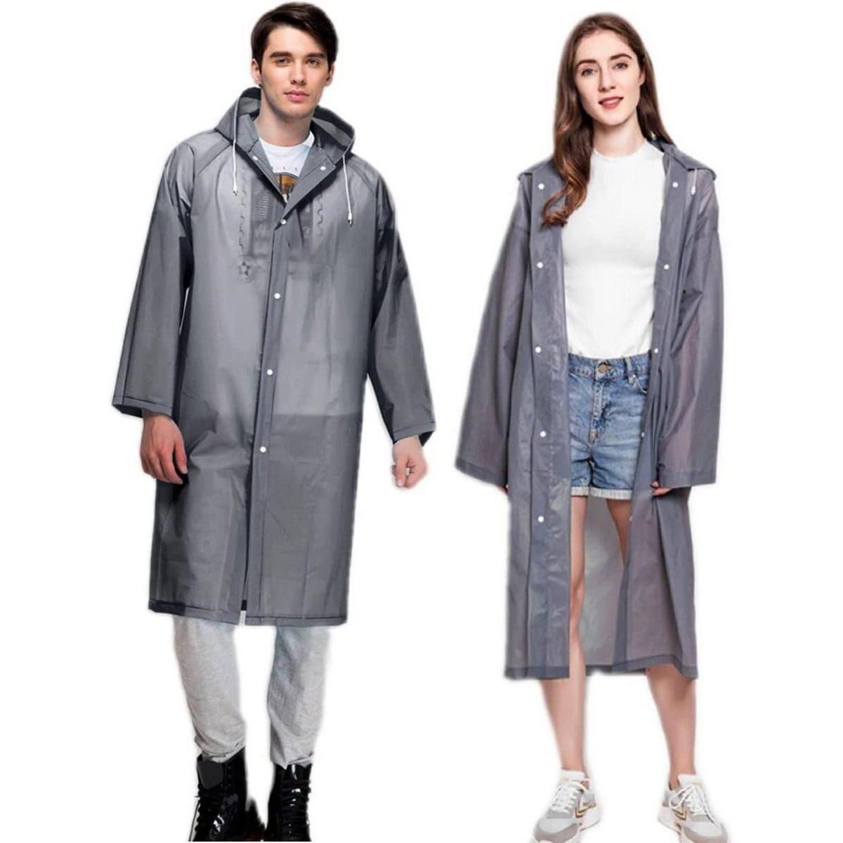 Wiederverwendbarer Regenponcho 2er-Set Wasserdicht für Damen Herren Grau