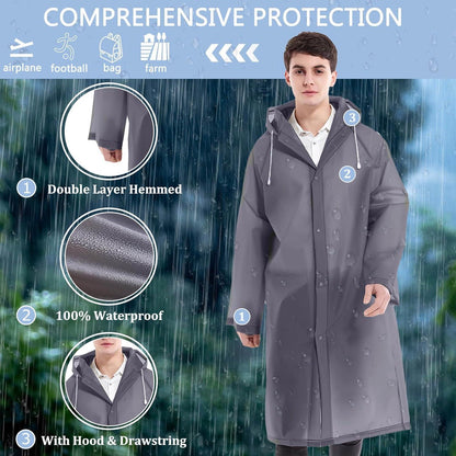 Wiederverwendbarer Regenponcho 2er-Set Wasserdicht für Damen Herren Grau