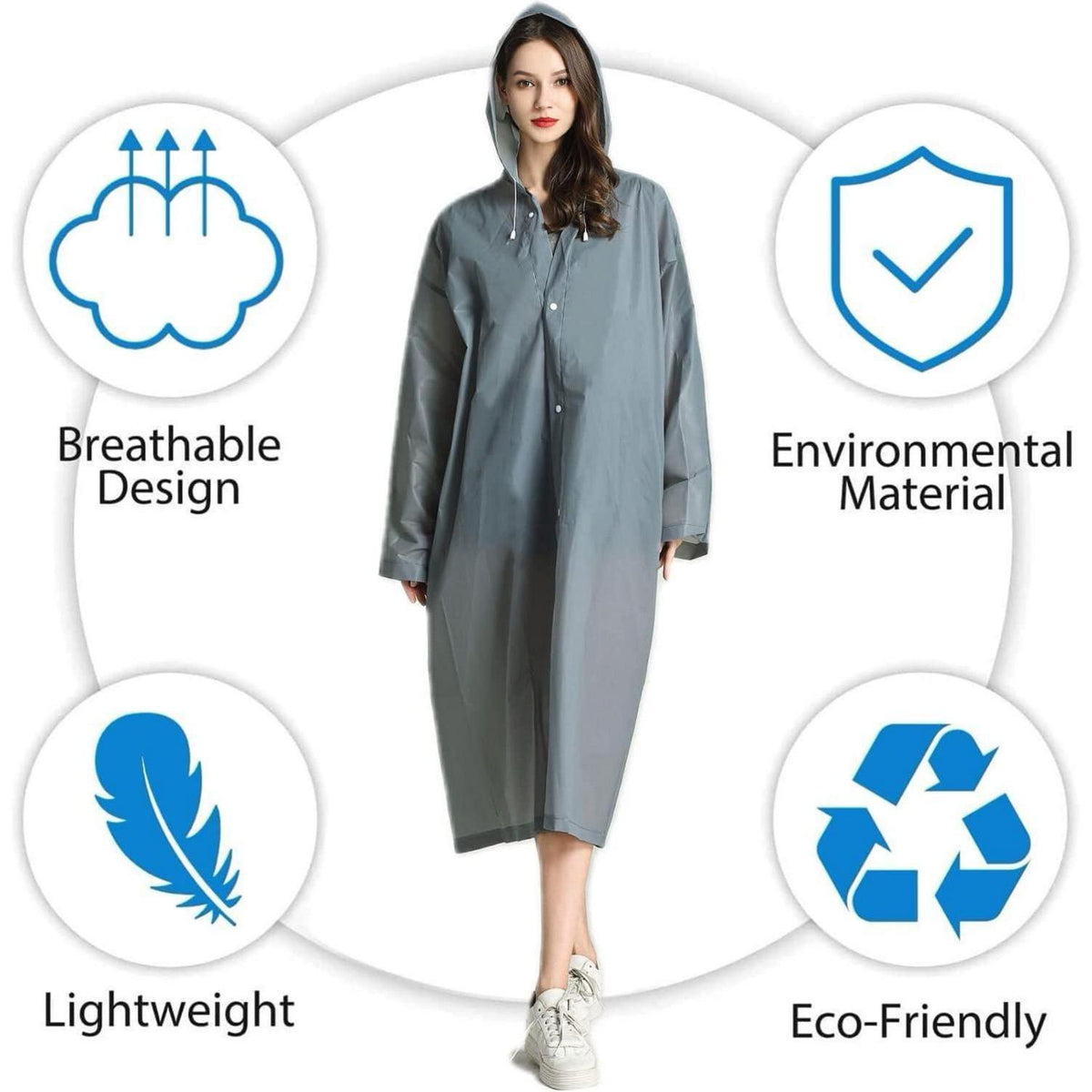 Wiederverwendbarer Regenponcho 2er-Set Wasserdicht für Damen Herren Grau