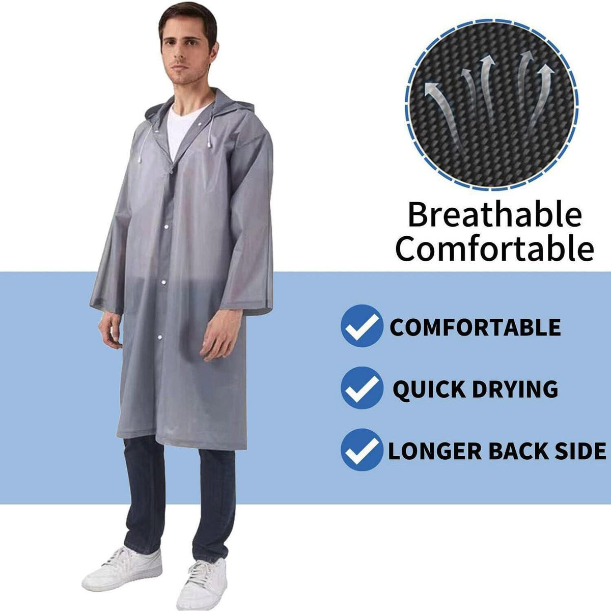 Wiederverwendbarer Regenponcho 2er-Set Wasserdicht für Damen Herren Grau