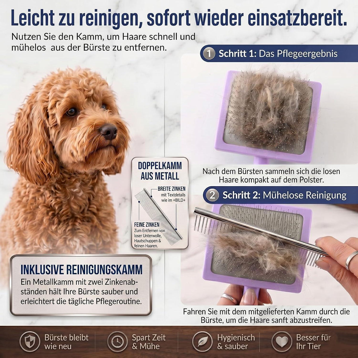 Slicker Bürste für Hunde & Katzen – Langhaar & Unterwolle