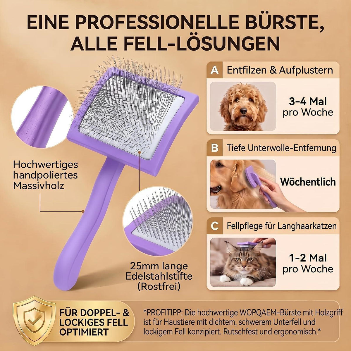 Slicker Bürste für Hunde & Katzen – Langhaar & Unterwolle