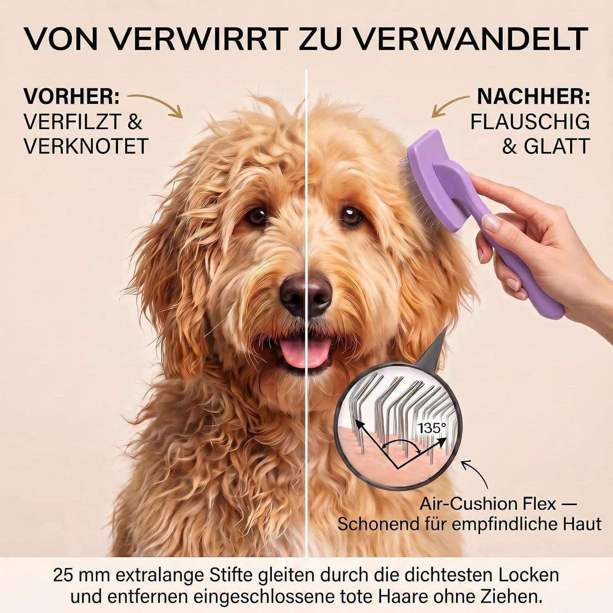 Slicker Bürste für Hunde & Katzen – Langhaar & Unterwolle