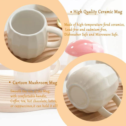 Kawaii Pilz Kaffee Tasse Set mit Deckel - Geschenke für