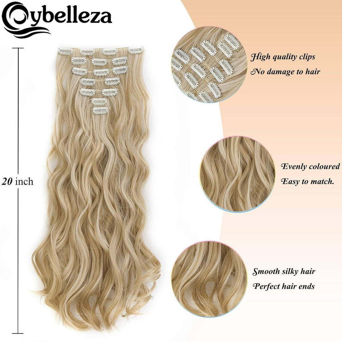 Welliges Haarverlängerung Clip-In Sandy Blonde & Gebleichtes Blond 50cm
