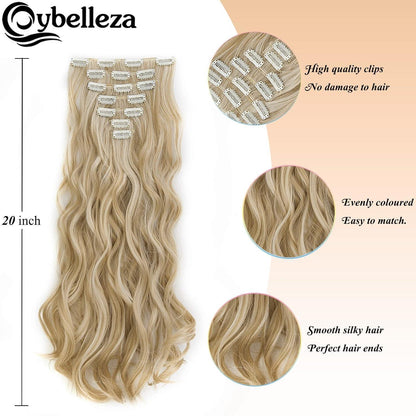 Welliges Haarverlängerung Clip-In Sandy Blonde & Gebleichtes Blond 50cm