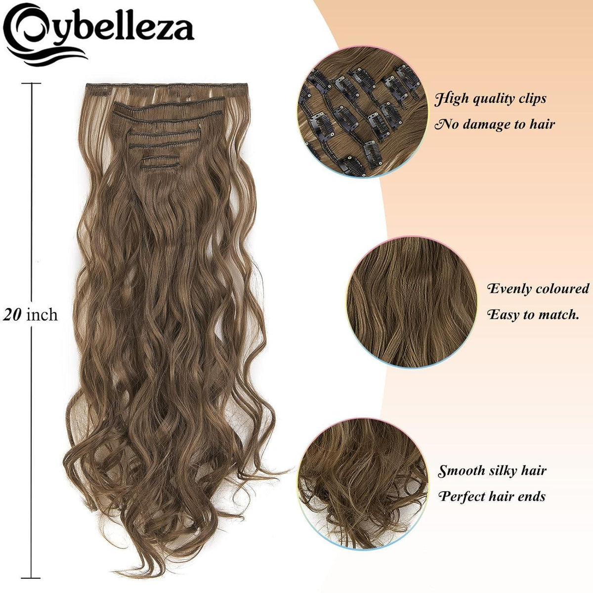 Welliges Haarverlängerung Clip-In, Goldbraun, 50cm Synthetik