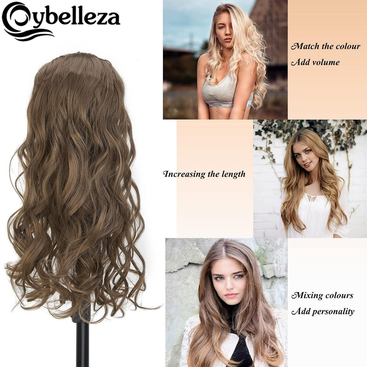 Welliges Haarverlängerung Clip-In, Goldbraun, 50cm Synthetik