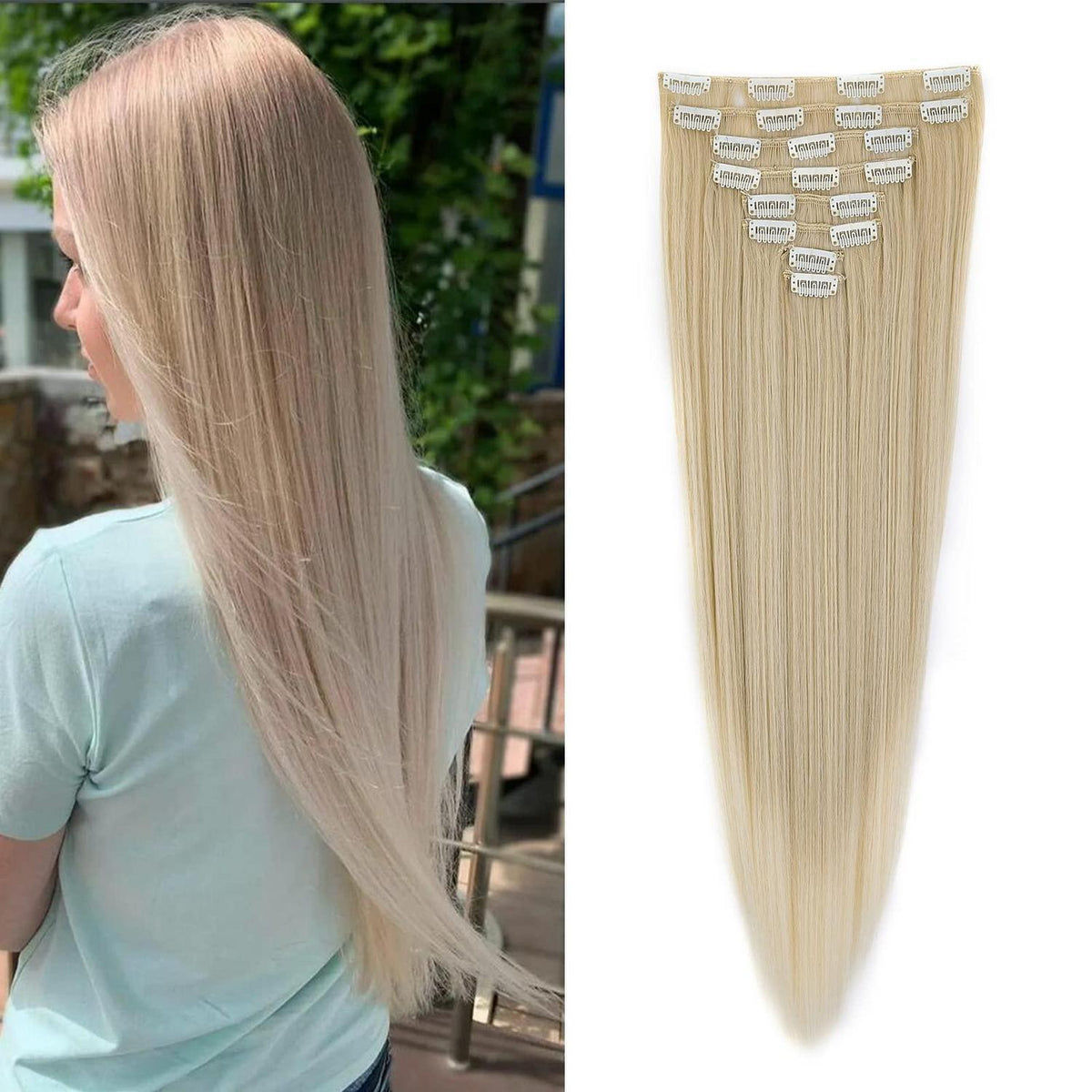 Clip-In Haarverlängerung glatt, 60cm Naturblond Ombre