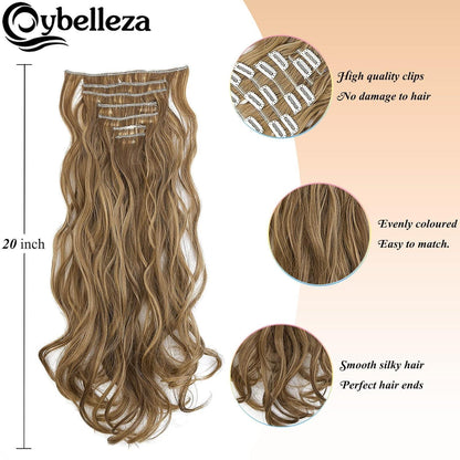 Welliges Haarverlängerung Clip-In 50cm Hellblond & Aschbraun