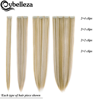 Clip-In Haarverlängerung Echthaar-Optik 60cm Dunkelblond & Bleichblond