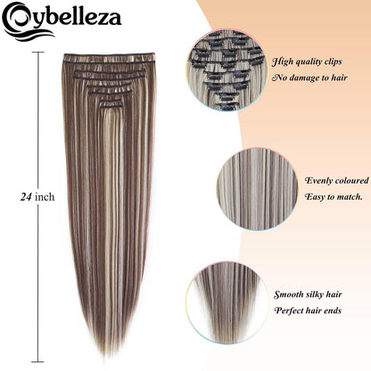 Clip-In Haarverlängerung glatt, 60cm, Hellbraun & Blond