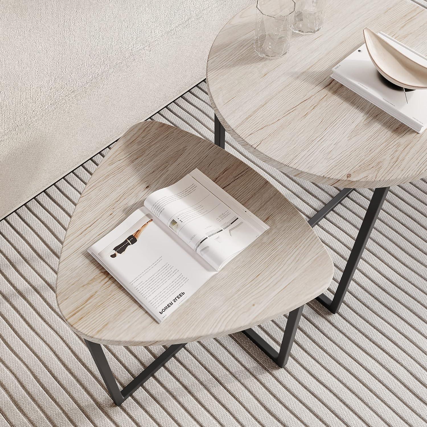 Couchtisch Rund 2er Set Metall Holz Schwarz Oak Modern