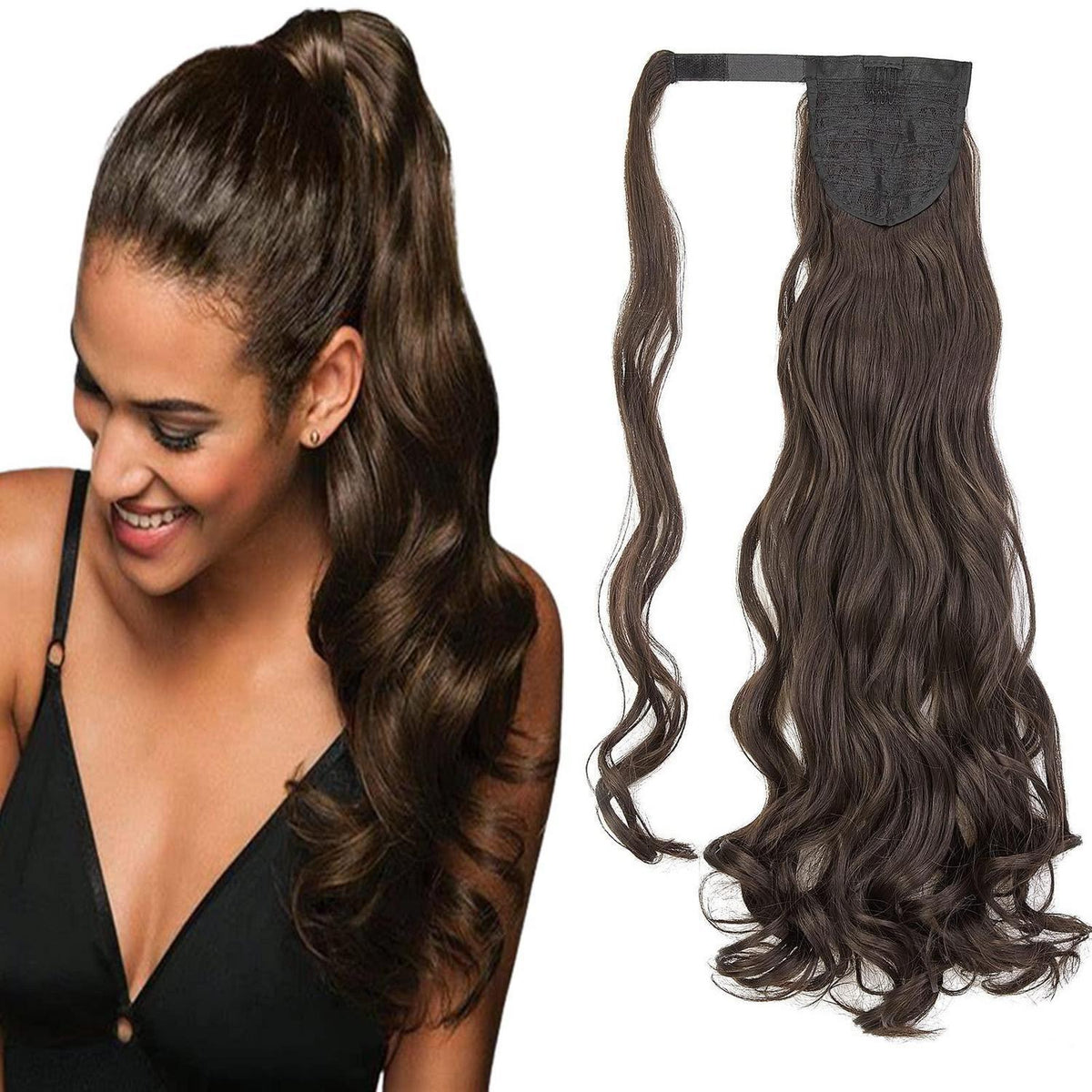 Pferdeschwanz Extension 60cm – Wellig, Lockig, Glatt – Mittelbraun