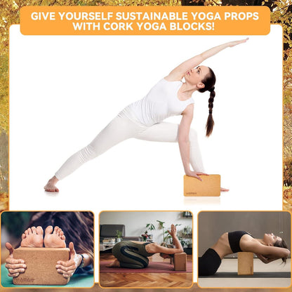 Professionelle Kork Yoga Blöcke Set Pilates Übungen rutschfest 23x15,5x8 cm