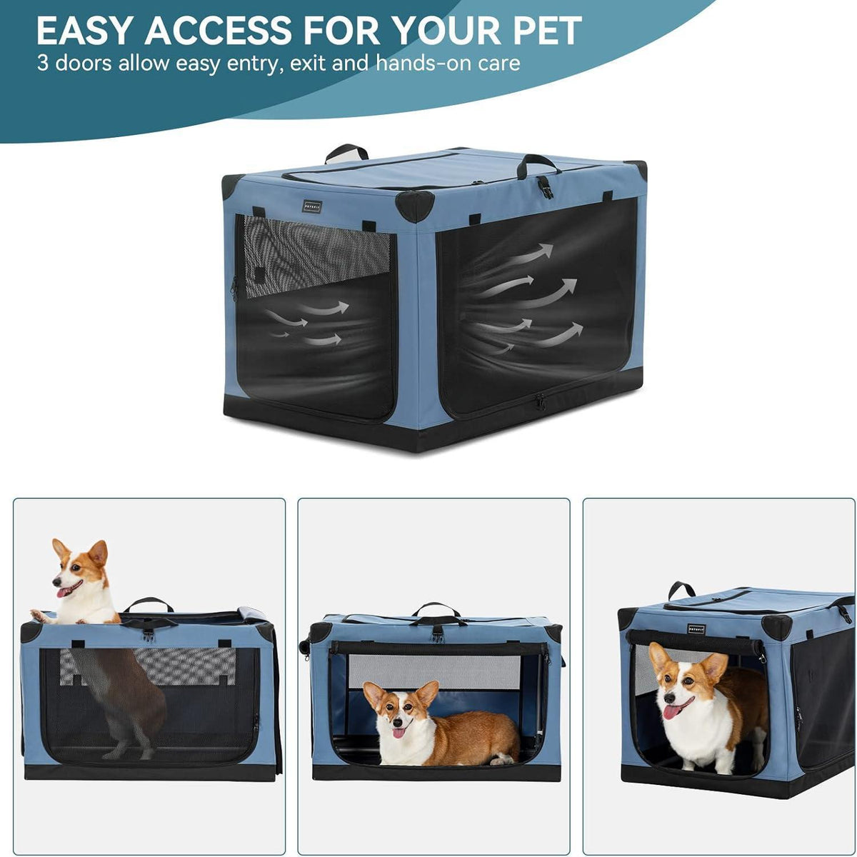 Faltbare Hundebox Blau M – Sicher & Komfortabel für Reisen