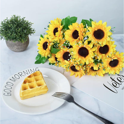 Künstliche Sonnenblumen 3 Bünde, Seide & Kunststoff, 34cm