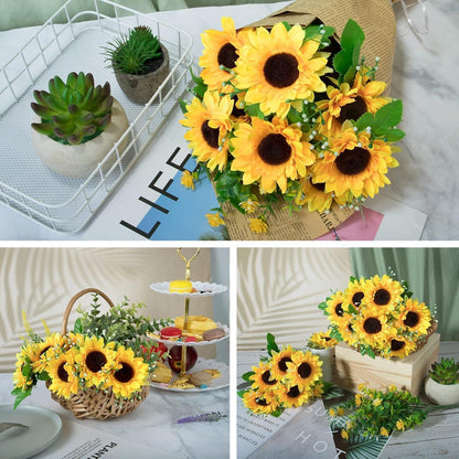 Künstliche Sonnenblumen 3 Bünde, Seide & Kunststoff, 34cm