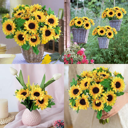 Künstliche Sonnenblumen 3 Bünde, Seide & Kunststoff, 34cm