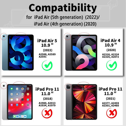 iPad Air 11 Zoll Hülle 2024/5/4, Schwarz + Schutzfolie