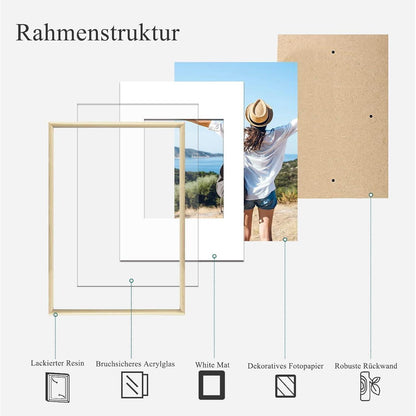 Fotorahmen Set 7'' DIN Plexi-Glas Portraitrahmen Eiche Holz 13x18cm