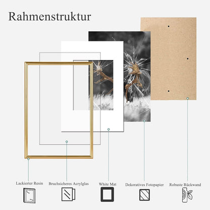 5er Set Gold Fotorahmen DIN 7'' Plexi-Glas Portraitrahmen für Fotos