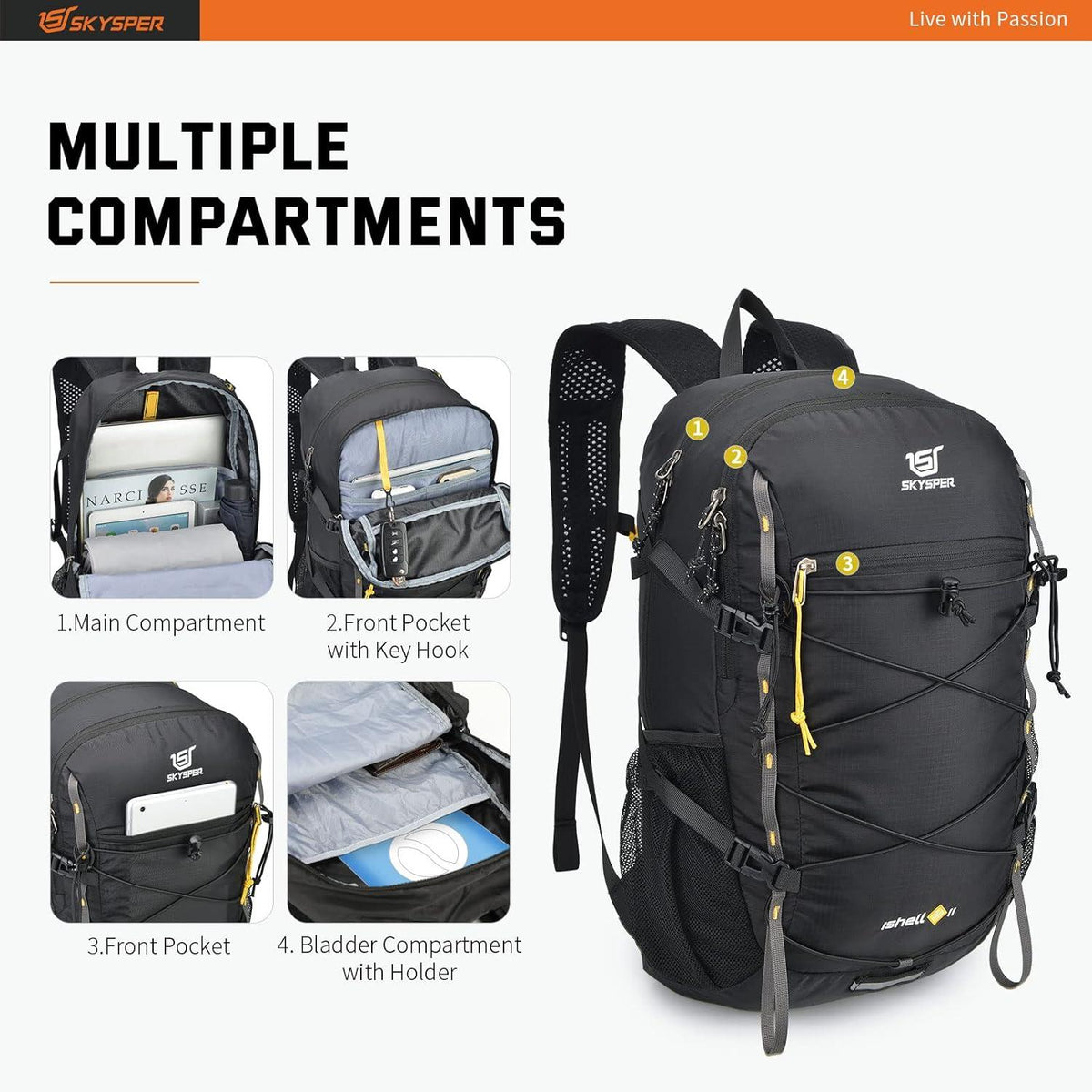 Faltbarer Rucksack 30L wasserfest ultraleicht Wanderrucksack