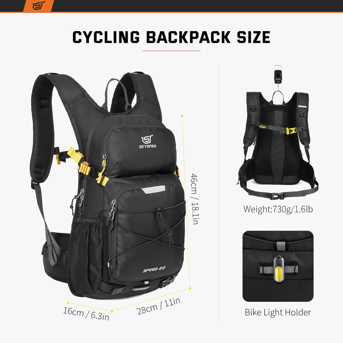 Wanderrucksack 20L SKYSPER Fahrradrucksack Skirucksack Rucksack Herren Schwarz