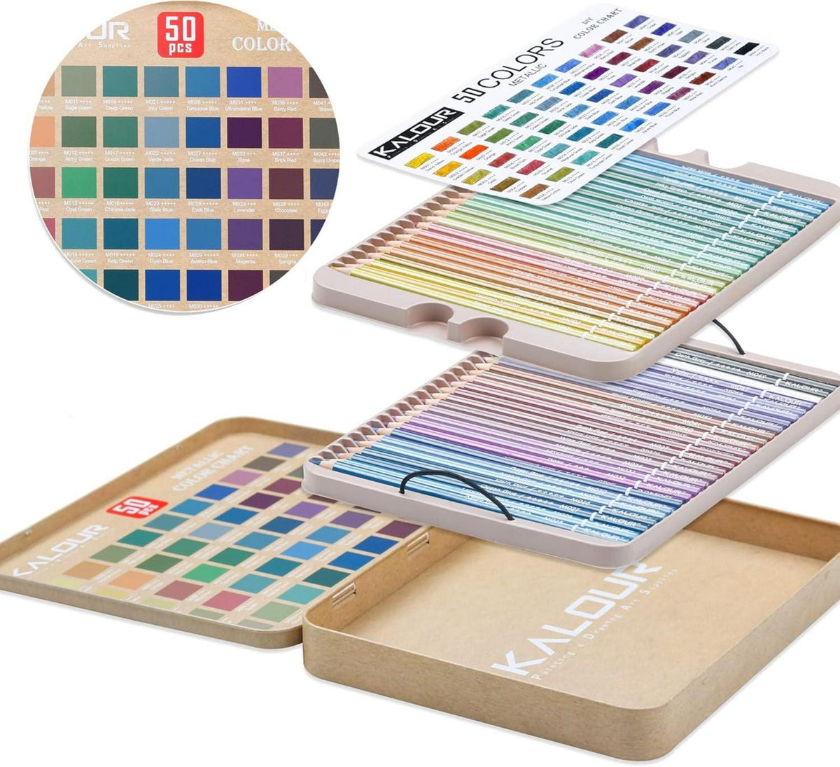 Metallic-Buntstifte Set, weicher Kern, 50 Farben, für Skizzieren