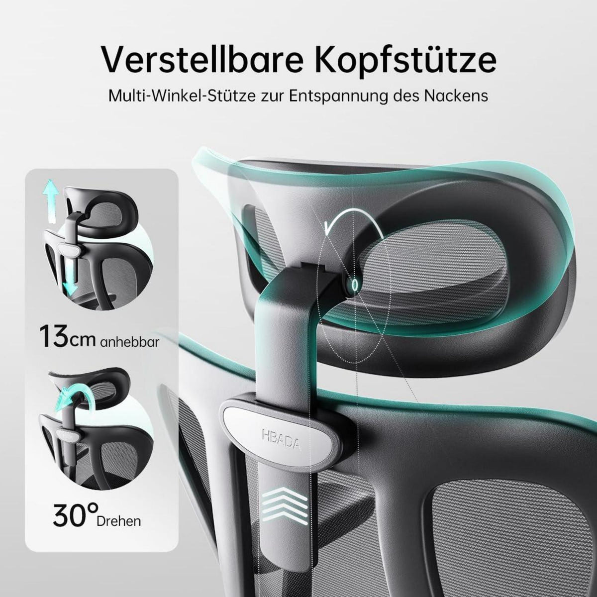 Ergonomischer Bürostuhl mit verstellbarer Kopfstütze und Lordosenstütze, Schwarz