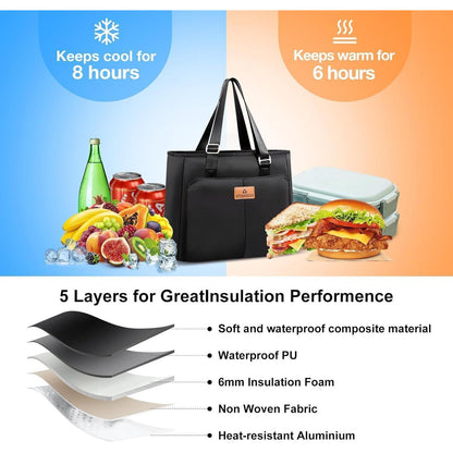 Lunchtasche 15L – Isolierkühltasche für Damen, Schwarz