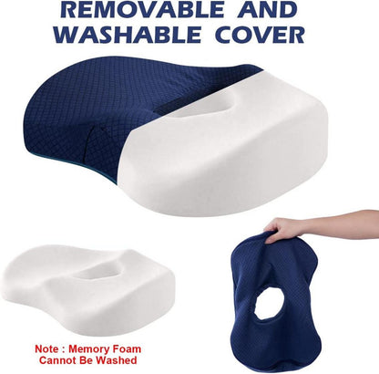 Orthopädisches Memory-Schaum Sitzkissen für Rückenschmerzlinderung, Steißbein, Ischias, Hämorrhoiden - Blau
