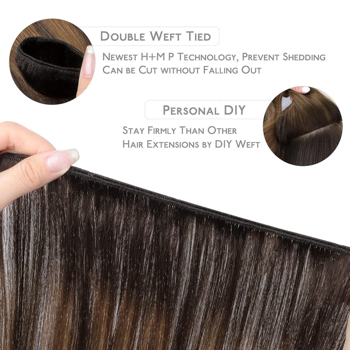 Echthaar Tressen Dunkelbraun Balayage 45cm 90g