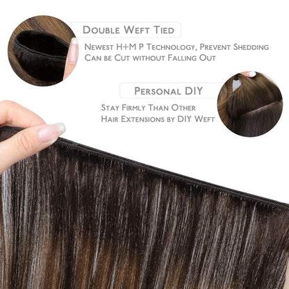 Echthaar Tressen Dunkelbraun Balayage 45cm 90g