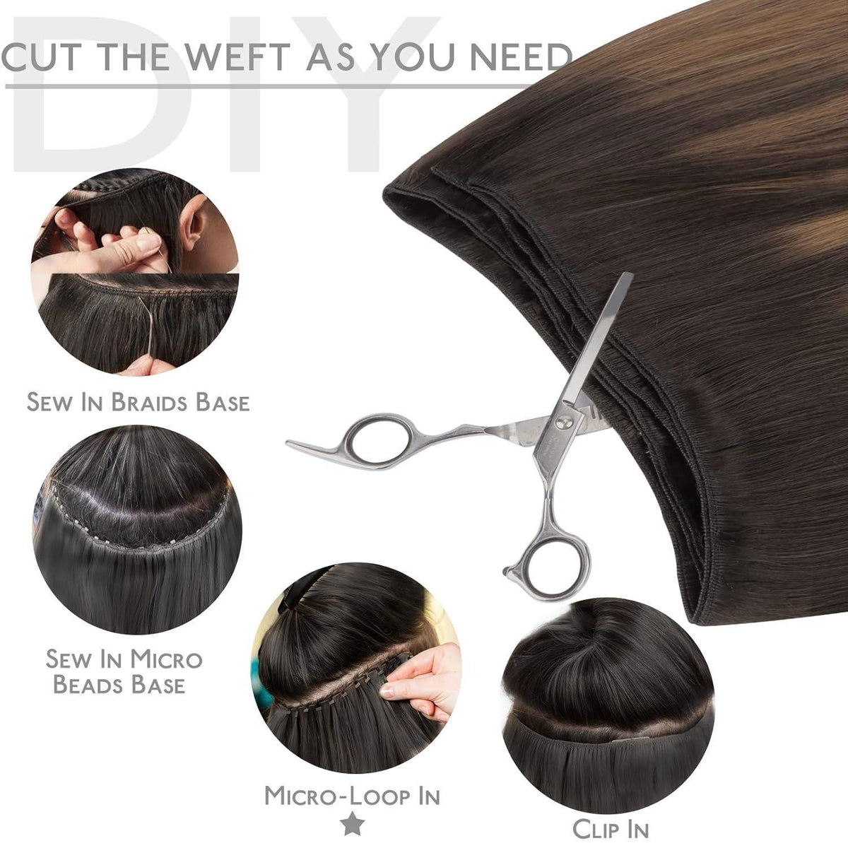 Echthaar Tressen Dunkelbraun Balayage 45cm 90g