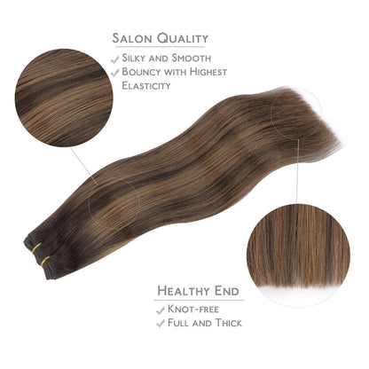 Echthaar Tressen Dunkelbraun Balayage 45cm 90g