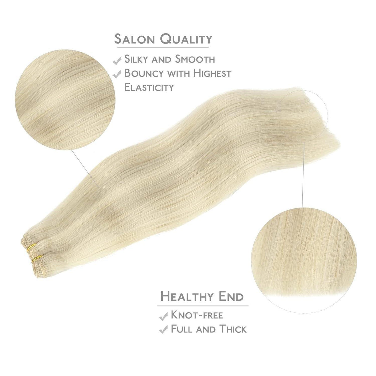 Echthaar Tressen Aschblond Highlights Platinblond 35cm
