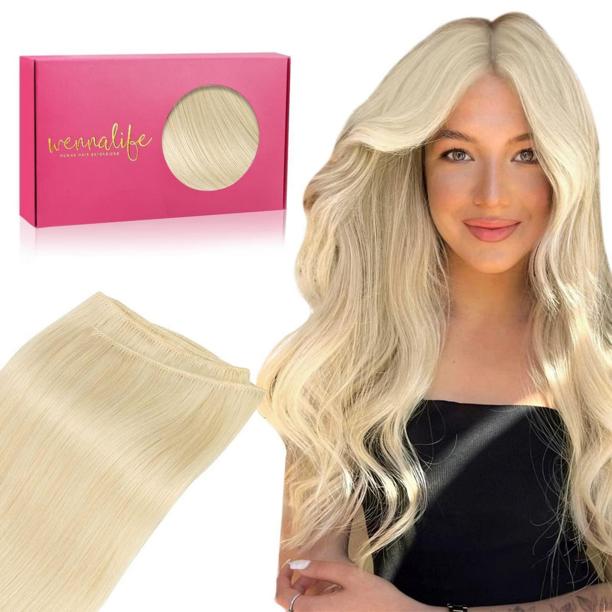 Echthaar Tressen 50cm Platinblond zum Einnähen