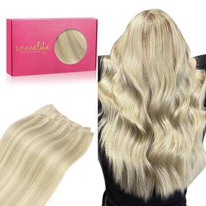 Echthaar Tressen Aschblond Highlights – 40cm, 80g