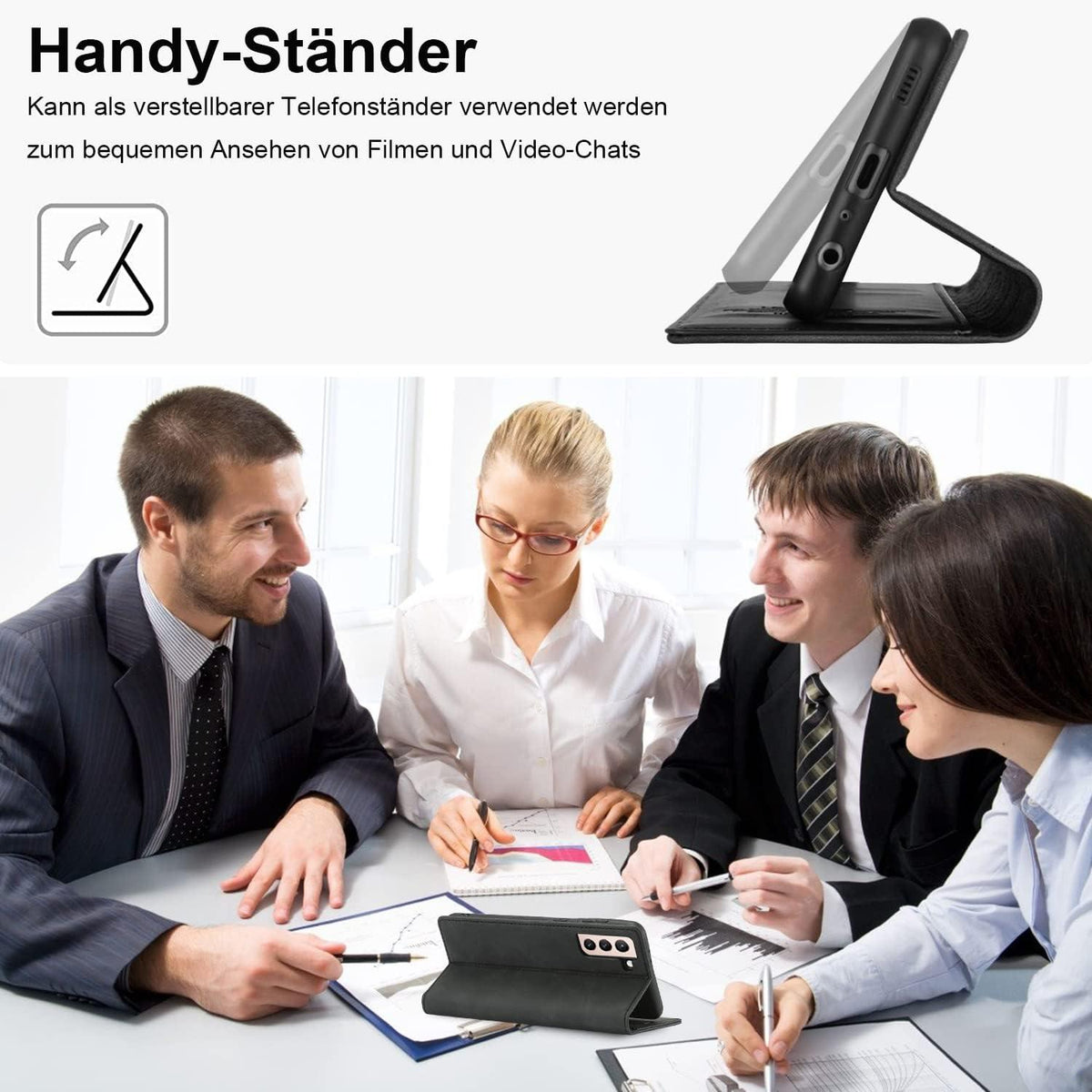 Handyhülle Samsung Galaxy S23 Leder Wallet Schwarz