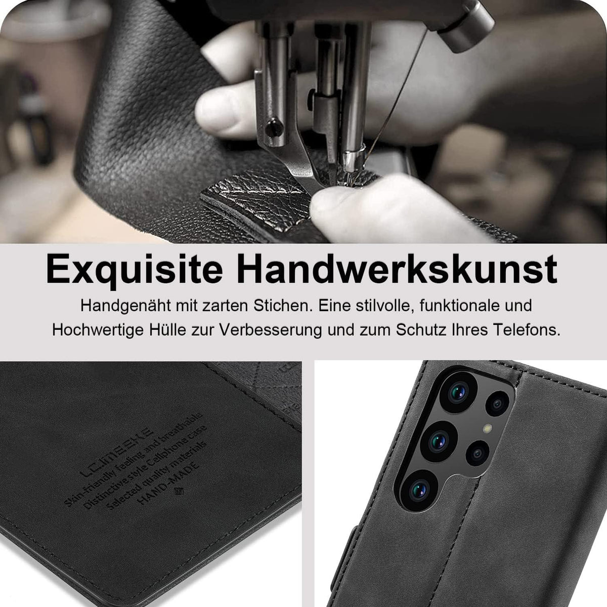 Samsung Galaxy S23 Ultra Handyhülle Leder Wallet Schutzfolie