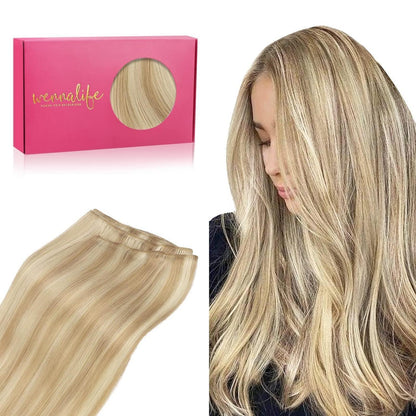 Echthaar Tressen Hellblond Highlights 50cm 100g