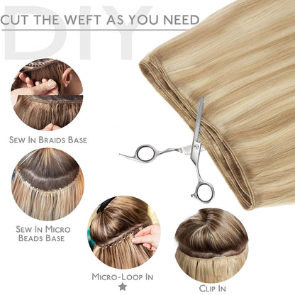 Echthaar Tressen Hellblond Highlights – 45cm, 90g