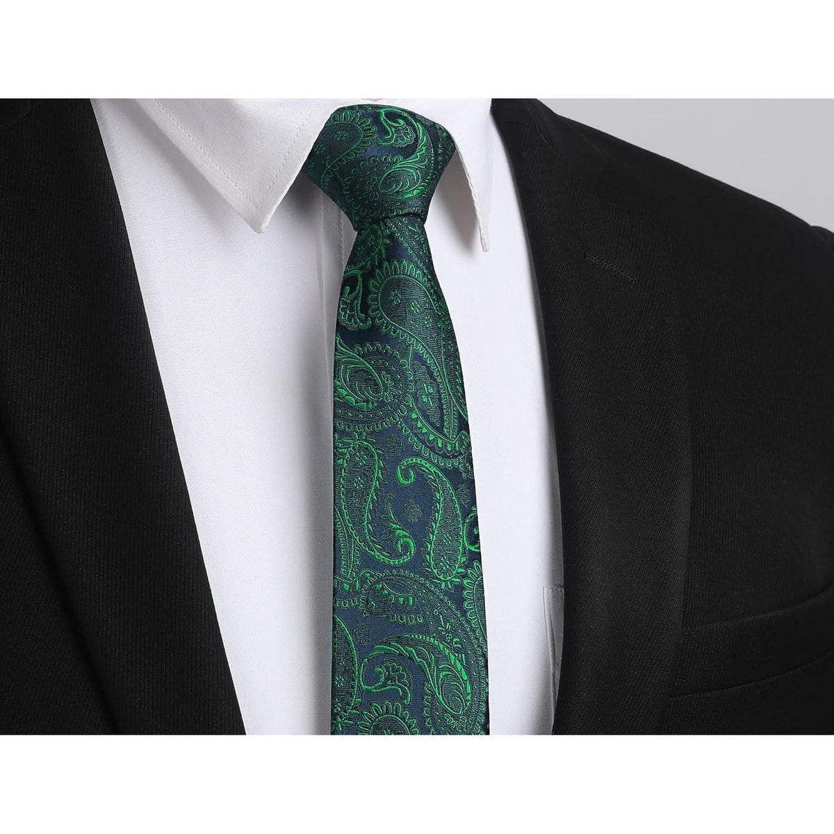 Schmale Herren Krawatte 6cm Grünes Paisley für Business & Hochzeit