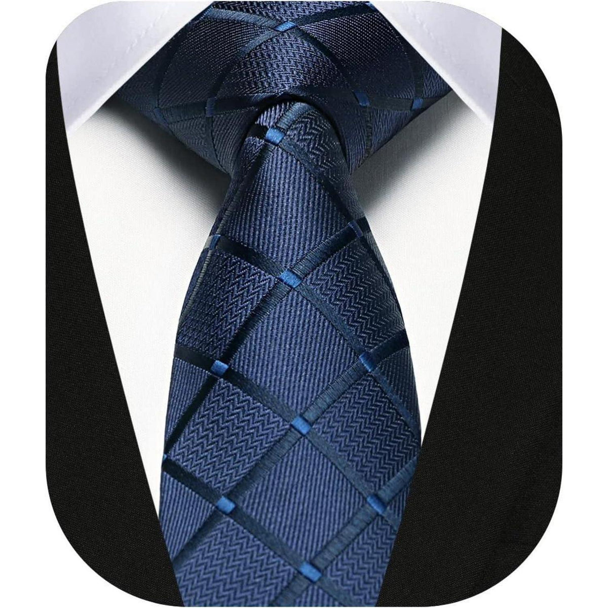 Schmale Herren Krawatte 6cm Kariert Marineblau - Hochwertige Mikrofaser