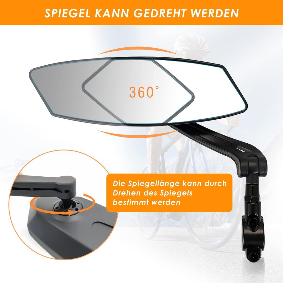 Arkham E-Bike Fahrradspiegel Stoßfestes Echtglas 360° schwenkbar langlebig