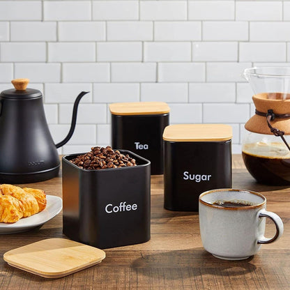 Edelstahl Küchendosen-Set Schwarz Kaffee Tee Zucker