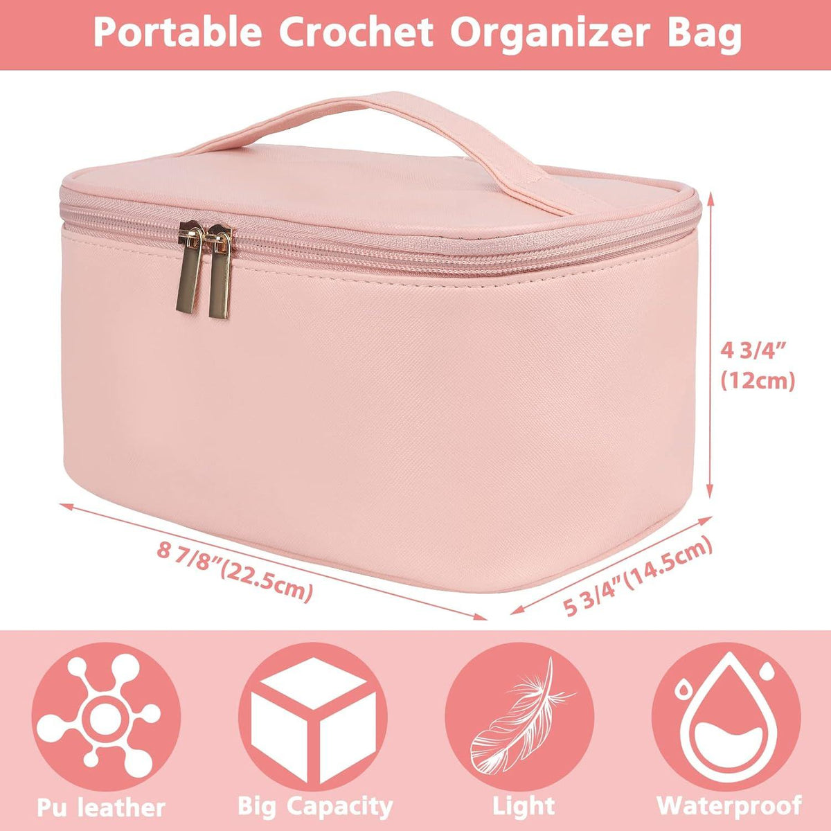 Rosa Häkelset für Anfänger mit 64-teiligem Zubehör-Set, Häkelnadeln 0,6 mm - 6,0