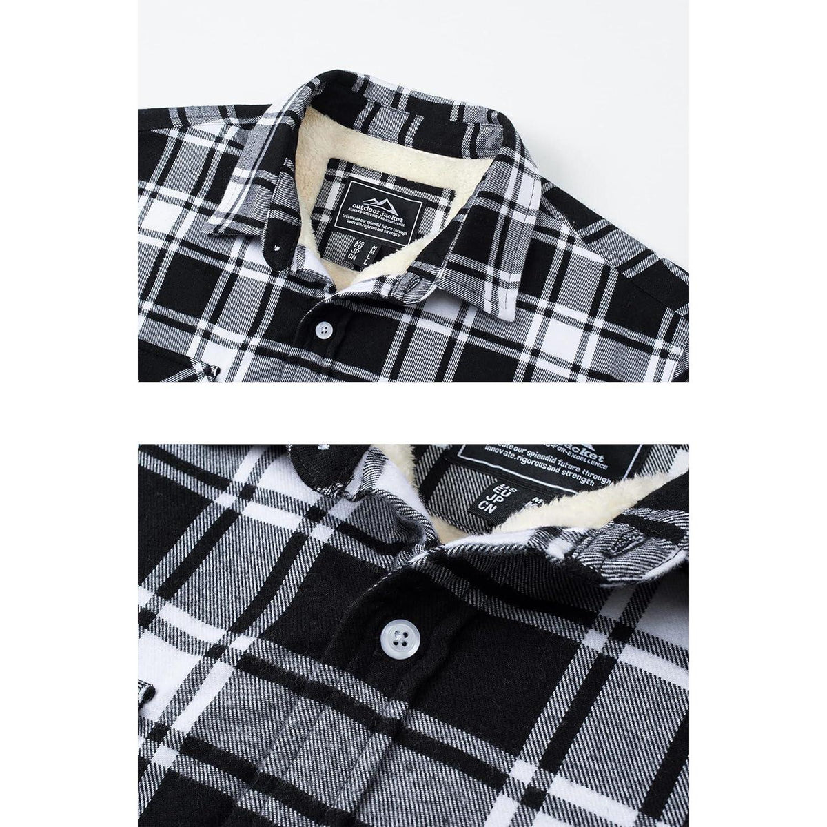 Herren Thermohemd mit Innenfleece, Karomuster, Schwarz XXL