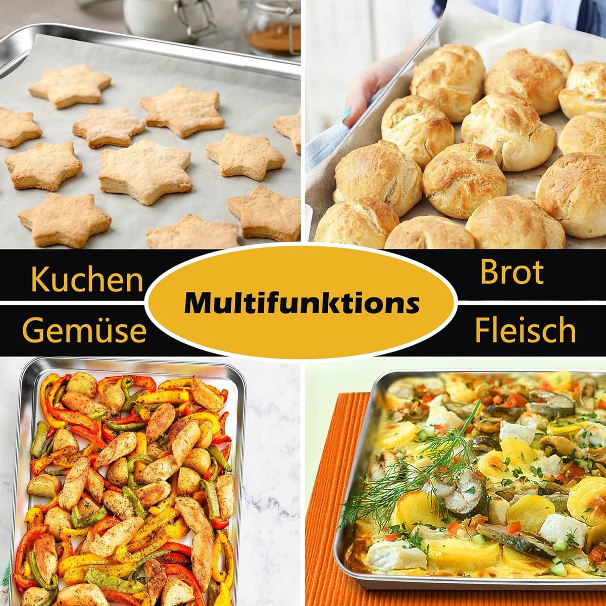 Großes Edelstahl Backblech Set 40.5x30.5cm Spülmaschinenfest